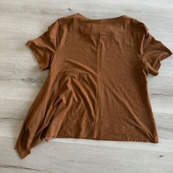 Chicos Faux-Suede Angled Top Brown 2 EUC - Picture 9 of 9